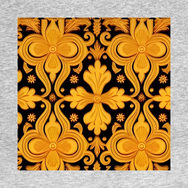 Russian Khokhloma Art Inspired Design Black and Gold Almost Clovers by MiracleROLart